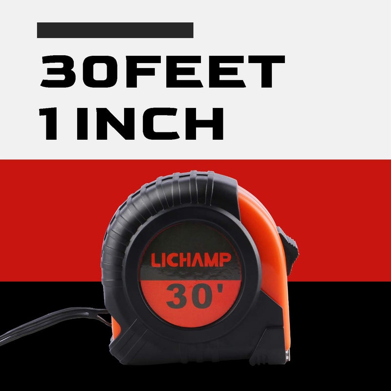 Lichamp شريط قياس LICHAMP بطول 30 قدم، عبوة 2، شريط قياس سهل القراءة قابل للسحب متري/كسري، أشرطة قياس 29.5 قدم/9 متر بعرض 1 إنش - Image 2